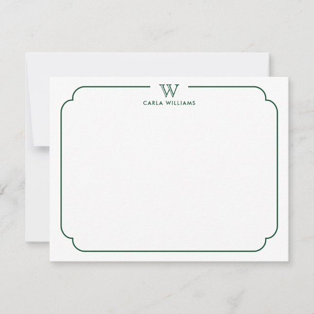 Green Formal Chic Family Monogram Ornate Frame Card (Front)