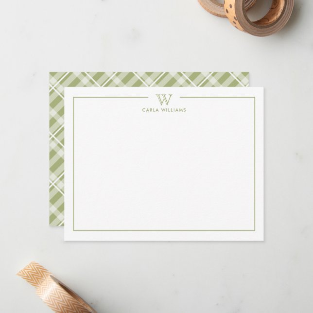 Green Formal Classic Family Monogram Plaid Card (Front/Back In Situ)
