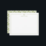 Green Formal Classic Family Monogram Plaid Card<br><div class="desc">Get a professional look with our formal and elegant personalised stationery flat cards feature your monogram and your name beneath in Sans Serif font coupled with elegant open face font, on card reverse a farmhouse inspired chic plaid background in green and white. Colours are fully editable The monogram initials and...</div>