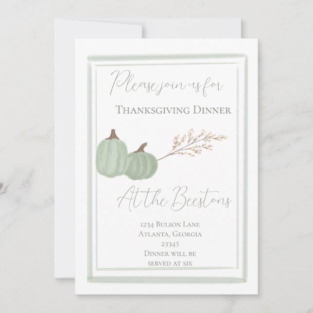 Green formal thanksgiving invitation  (Front)