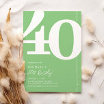 Green Forty 40th Birthday Party Invitations<br><div class="desc">Introducing a trendy green and white 40th birthday party invitation that seamlessly blends the old-world charm of the bold serif font number '40' with a modern,  user-friendly personalizable template. This invitation isn't just a card,  it's a meaningful keepsake to cherish the milestone of turning 40.</div>