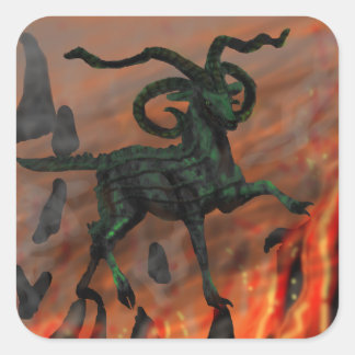 Green Four-horned Demon Goat In Hell Square Sticker