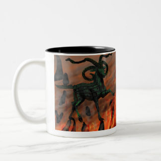 Green Four-horned Demon Goat In Hell Two-Tone Coffee Mug