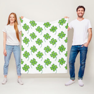 Green Four Leaf Clover Fleece Blanket