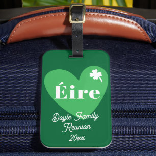 Green Four Leaf Clover Heart Éire Ireland Reunion Luggage Tag