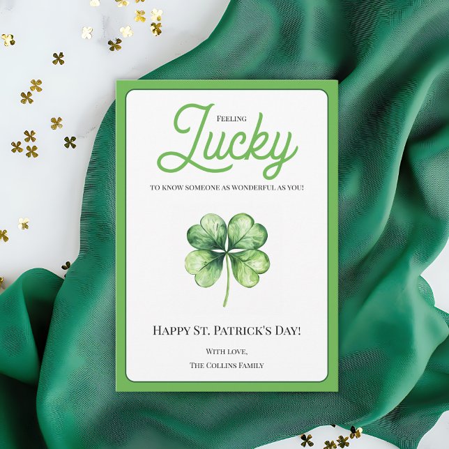 Green Four Leaf Clover Luck Happy St Patricks Day Holiday Card (Green Four Leaf Clover Luck Happy St Patrick's Day Holiday Card)
