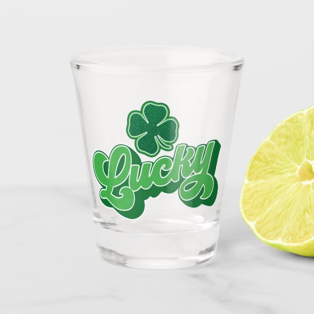 Green Four Leaf Clover Lucky Shot Glass (Front)
