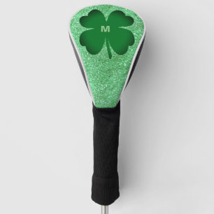 Green Four Leaf Clover Monogrammed Faux Glitter Golf Head Cover