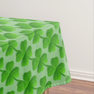 Green Four-Leaf Clover Pattern on Lime Green Tablecloth