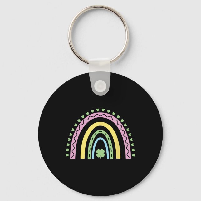 Green Four Leaf Clover Rainbow St Patrick's Day Bo Key Ring (Front)