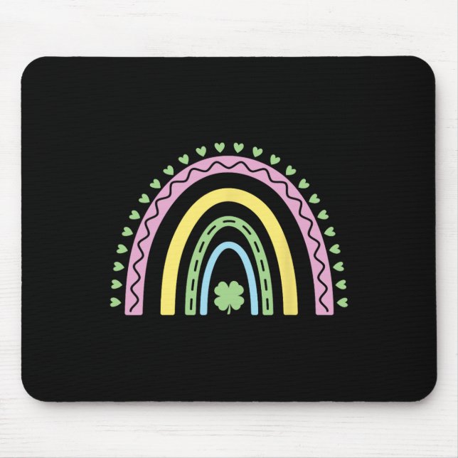 Green Four Leaf Clover Rainbow St Patrick's Day Bo Mouse Mat (Front)