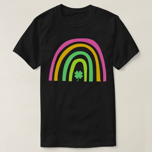 Green Four Leaf Clover Rainbow St Patrick's Day  T-Shirt (Design Front)