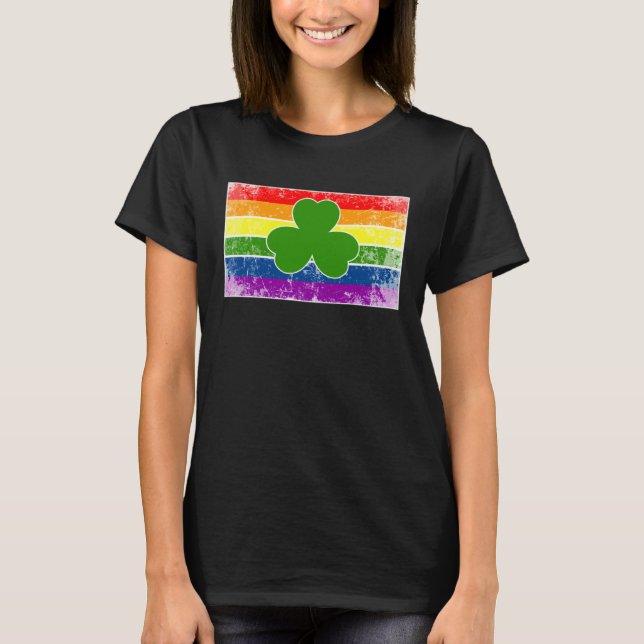 Green Four Leaf Clover Rainbow St Patrick's Day T-Shirt (Front)