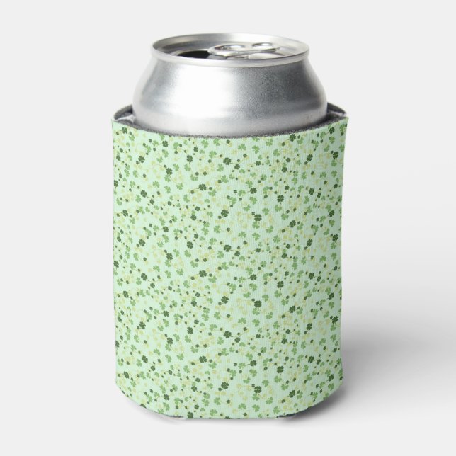 Green Four Leaf Clovers St Patricks Day Can Cooler (Can Front)