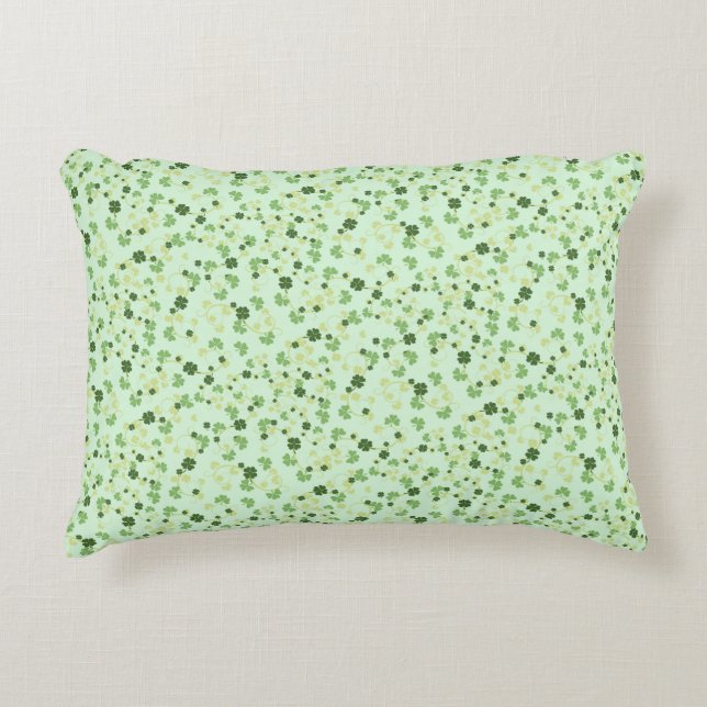 Green Four Leaf Clovers St Patricks Day Decorative Cushion (Front)