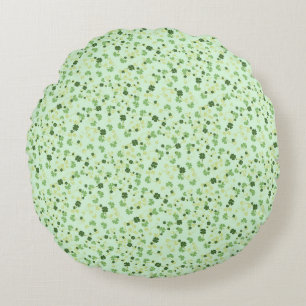 Green Four Leaf Clovers St Patricks Day Round Cushion
