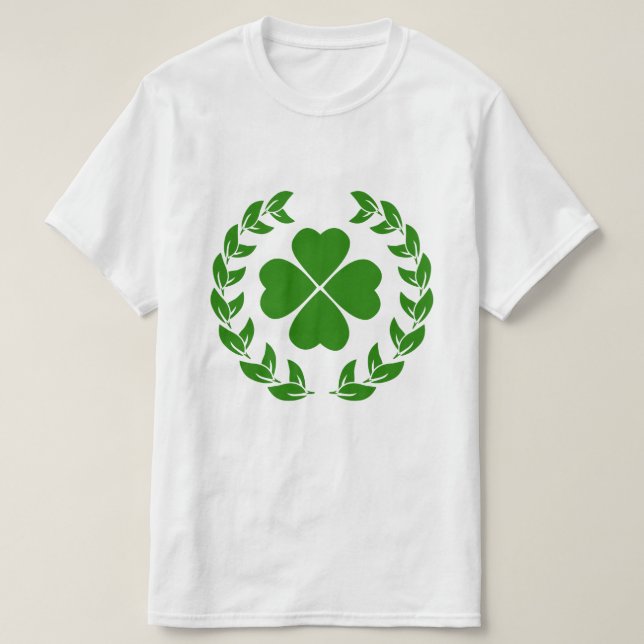 Green Four Leafs Clover & Green Wreath T-Shirt (Design Front)