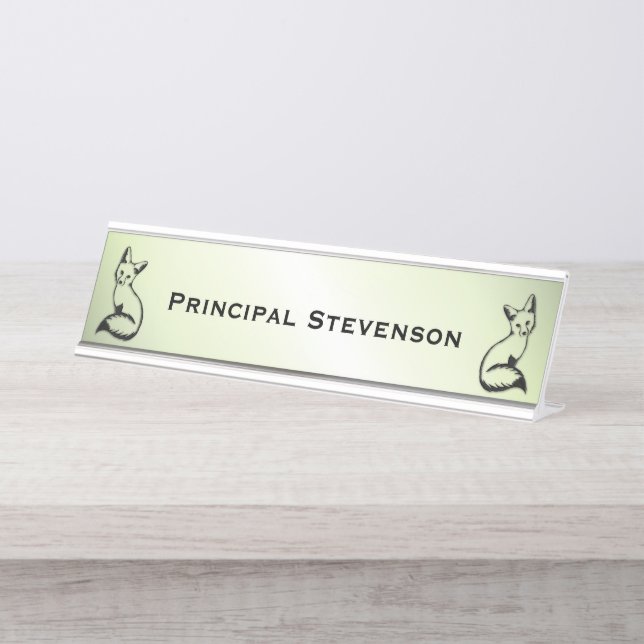 Green Fox Tailored Text Desk Name Plate (Front)