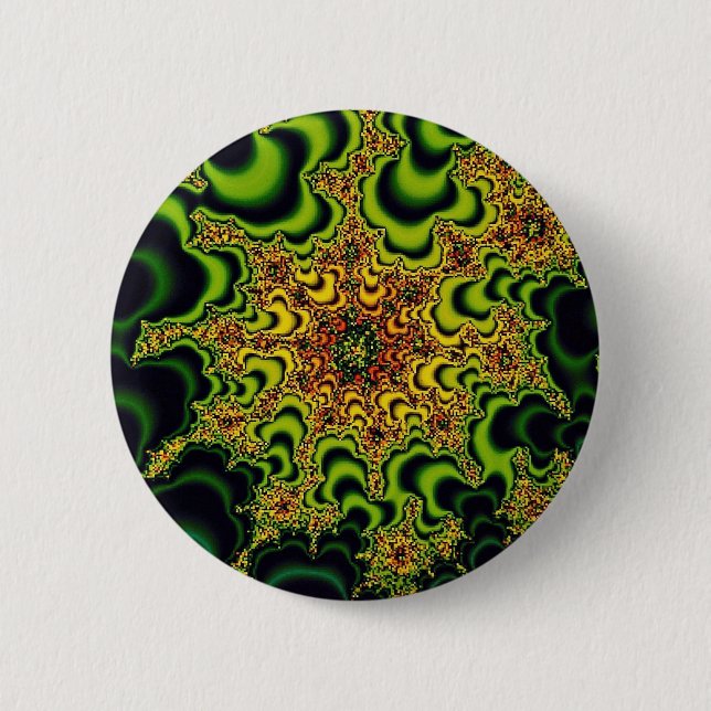 Green fractal 6 cm round badge (Front)