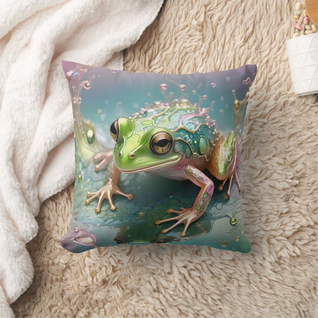Green Fractal Art Frog, Cushion (Blanket)