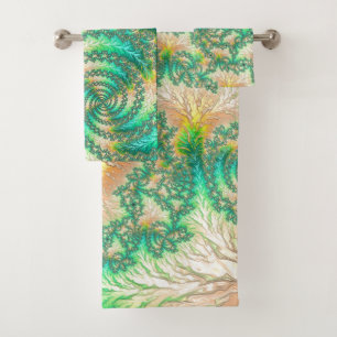 Green Fractal Bath Towel Set