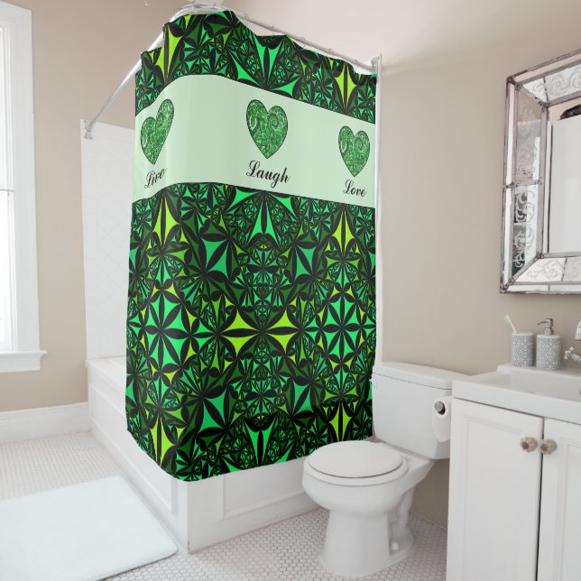 Green Fractal Bathroom Shower Curtain (In Situ)