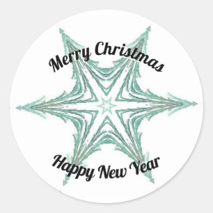 Green Fractal Christmas Tree Star Merry Christmas  Classic Round Sticker