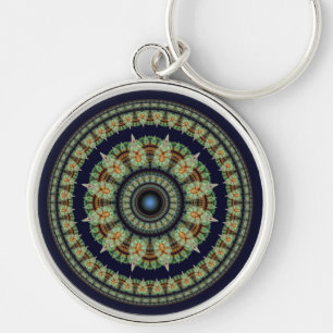 Green fractal fairy mandala key ring