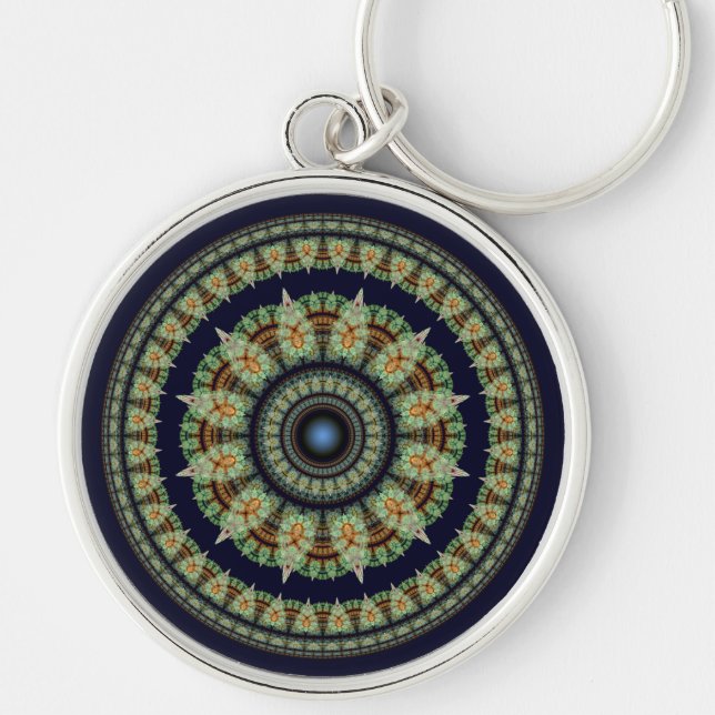 Green fractal fairy mandala key ring (Front)