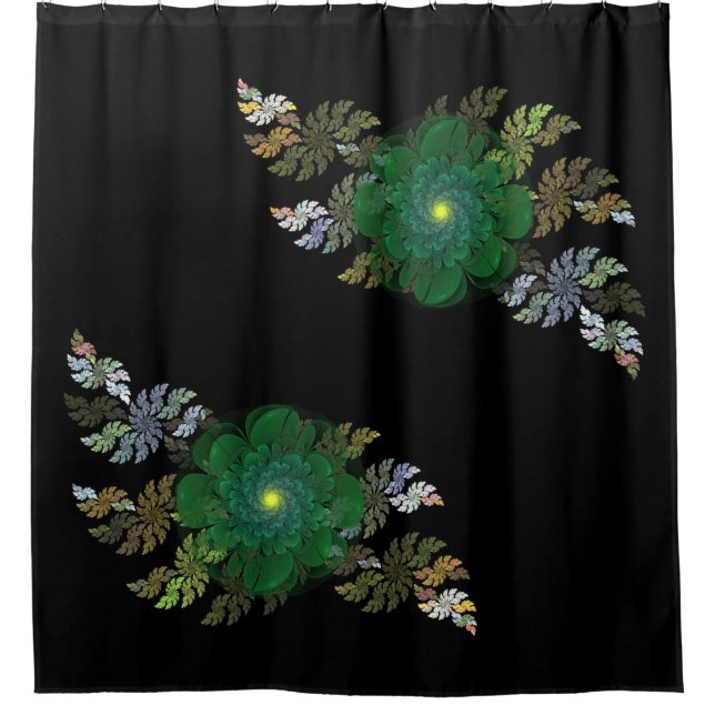 Green Fractal Flowers Shower Curtain (Front)