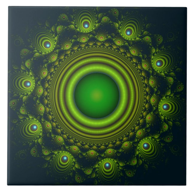 Green fractal hypnotic ornament tile (Front)