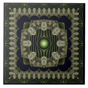 Green fractal ornate pattern ceramic tile