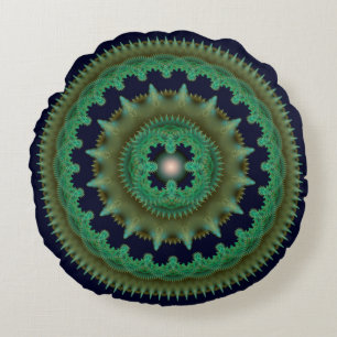 Green fractal ornate pattern round pillow