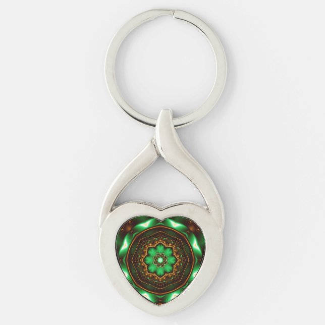 Green fractal’s ornament key ring (Front)