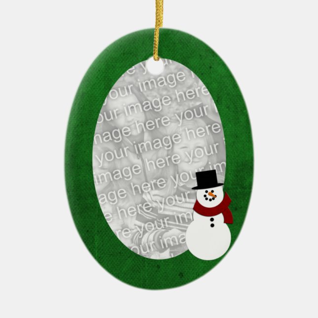 Green Frame Snowman Ornament (Front)