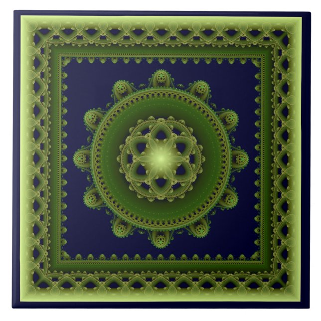 Green framed mandala tile (Front)