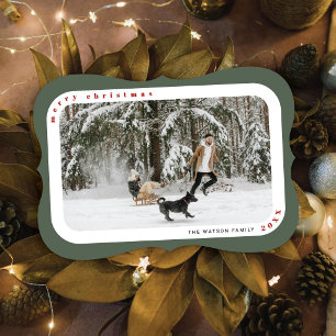 Green Framed Photo Family Christmas Card