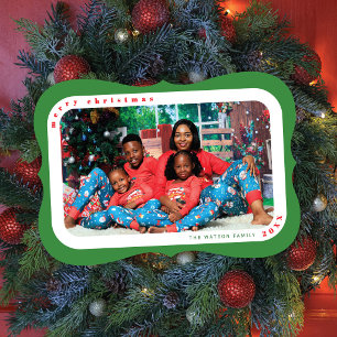 Green Framed Photo Family Christmas Card