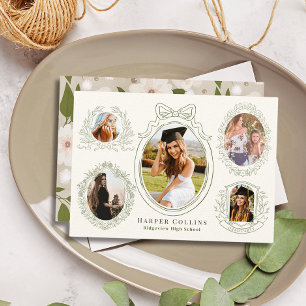 Green Frames & Botanical Accents Cream Graduation Invitation