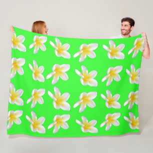 Green Frangipani Delight, Large Fleece Blanket. Blanket