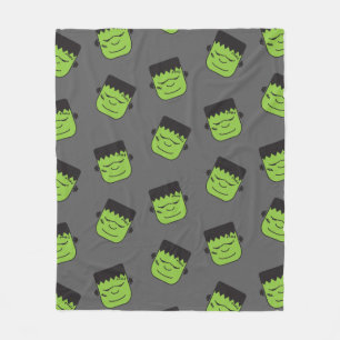 Green Frankenstein heads pattern Halloween Fleece Blanket