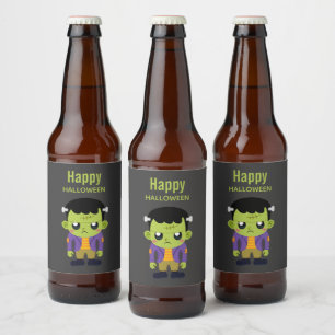 Green Frankenstein Monster Halloween Beer Bottle Label