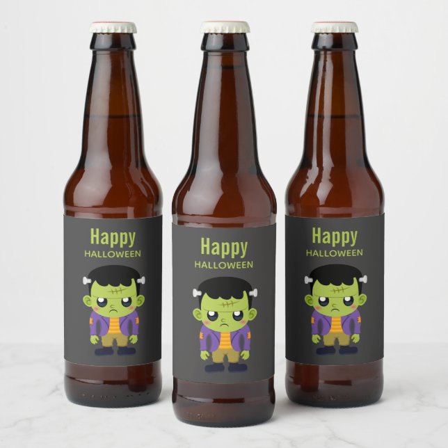 Green Frankenstein Monster Halloween Beer Bottle Label (Bottles)