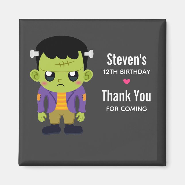 Green Frankenstein Monster Halloween Birthday Magnet (Front)