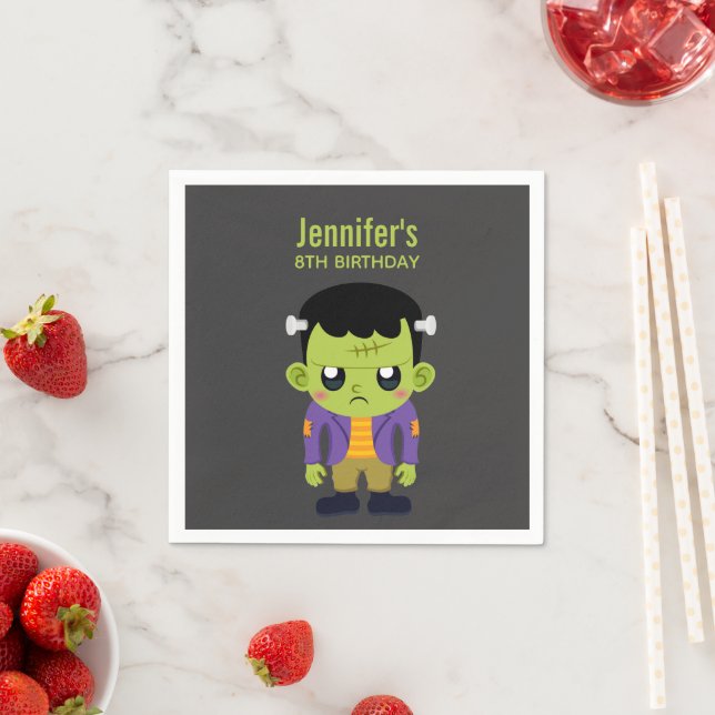 Green Frankenstein Monster Halloween Birthday Napkin (Insitu)