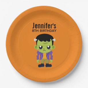 Green Frankenstein Monster Halloween Birthday Paper Plate