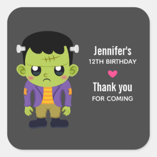 Green Frankenstein Monster Halloween Birthday Square Sticker