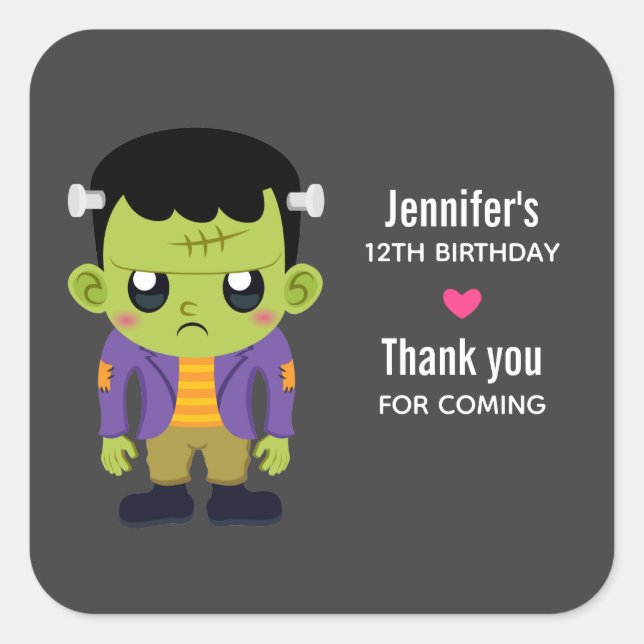 Green Frankenstein Monster Halloween Birthday Square Sticker (Front)