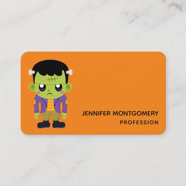Green Frankenstein Monster Halloween Business Card (Front)