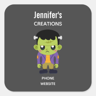 Green Frankenstein Monster Halloween Business Square Sticker